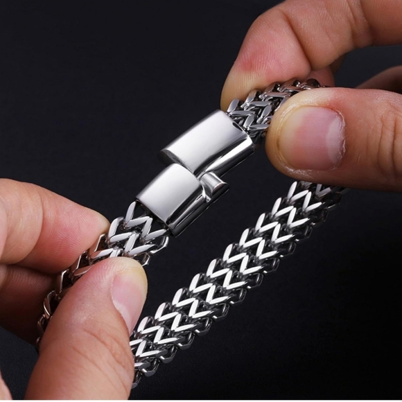 Stainless Steel Magnetic Bayonet Clasp Franco Chain Bracelet For Men 7.5" - Picture 4 of 11